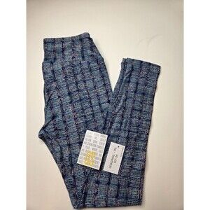 LuLaRoe OS One Size 2-10 Leggings BLUE W/ PASTEL CROSS HATCH Print Buttery Soft